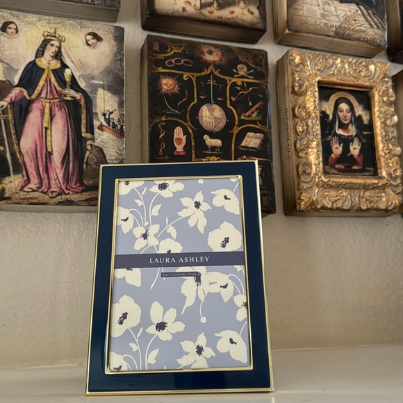 Laura Ashley 5x7 Picture Frame | Navy Enamel With Gold Metal Edge & Easel | For Tabletop, Desk, Or Wall Display